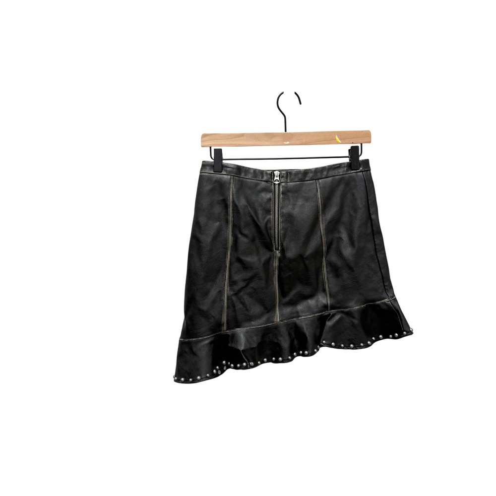 Zara Basic Black Faux Leather Studded Asymmetrical Ruffle Mini Skirt Small - Picture 8 of 9